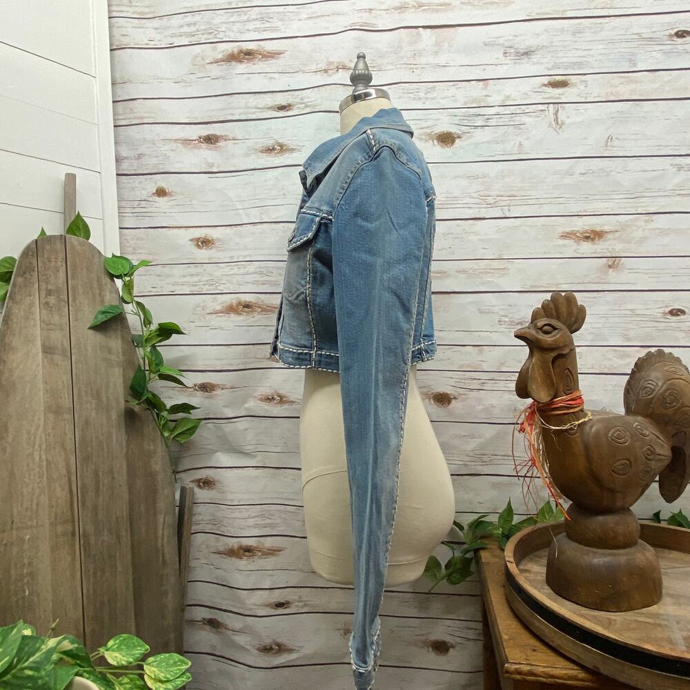 RTB Real Tough B itch Denim Jacket LARGE Biker Babe Blue Jean Embroidered Bling - Picture 8 of 12